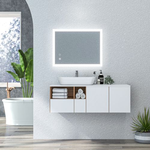 Miroir Mural Lumineux LED De Salle De Bain 80 X 60 Cm Transparent