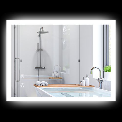 Miroir Mural Lumineux LED De Salle De Bain 80 X 60 Cm Transparent