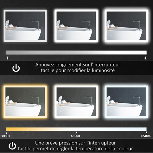 Miroir Mural Lumineux LED De Salle De Bain 80 X 60 Cm Transparent