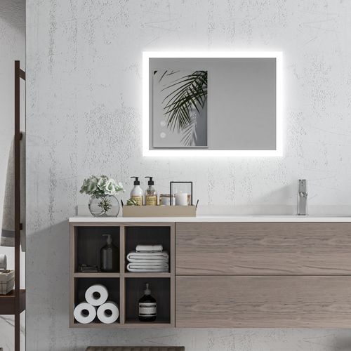 Miroir Mural Lumineux LED De Salle De Bain 70l X 50l Cm Transparent