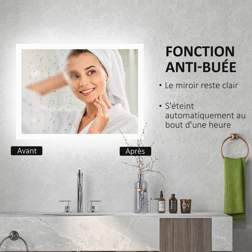 Miroir Mural Lumineux LED De Salle De Bain 70l X 50l Cm Transparent