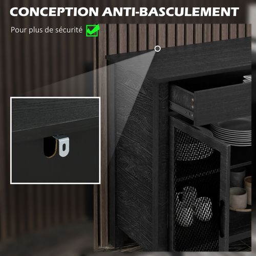Buffet Design Industriel - 4 Portes, 2 Étagères, 2 Tiroirs - Noir