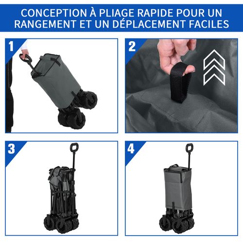 Chariot De Transport Pliable à Roulettes Max. 70 Kg Gris