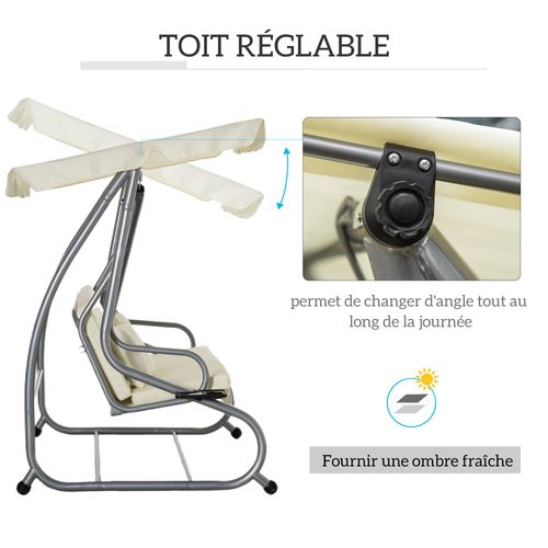 Balancelle De Jardin 3 Places Convertible Gris Crème