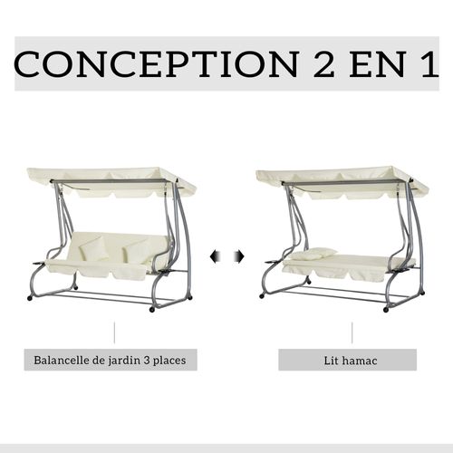 Balancelle De Jardin 3 Places Convertible Gris Crème