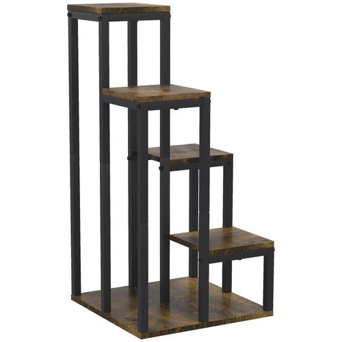 Support à Fleurs Style Industriel 5 Niveaux Acier Noir Aspect Bois