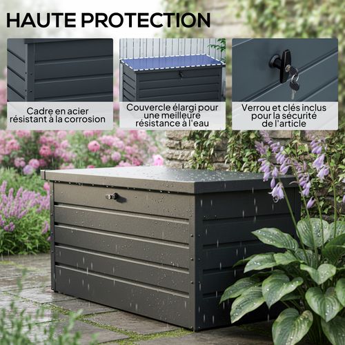 Coffre De Jardin Grande Taille 120x62x62cm Verrouillable Acier Anthracite
