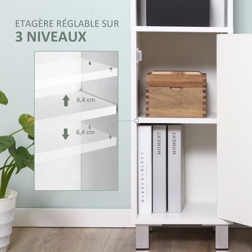 Meuble Colonne De Salle De Bain 2 Portes 2 Étagères 2 Niches Blanc