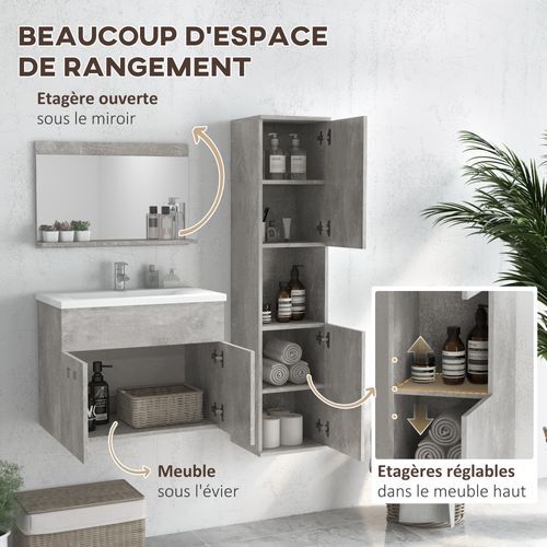 Ensemble 3 Meubles Salle De Bain Avec Vasque Aspect Béton Ciré