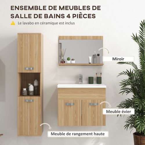 Ensemble 4 Pièces Salle De Bain - Colonne + Meuble Sous-Vaque + Armoire + Miroir + Vasque