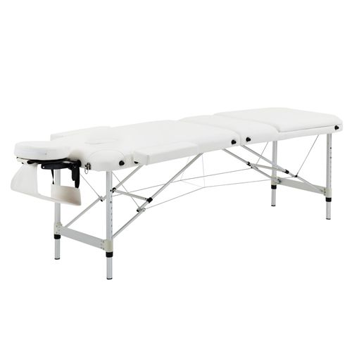 Table De Massage Pliable 3 Zones Réglable Alu. Synthétique Pvc Blanc