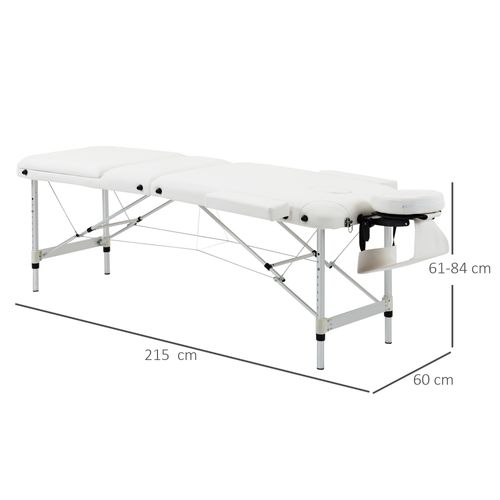 Table De Massage Pliable 3 Zones Réglable Alu. Synthétique Pvc Blanc