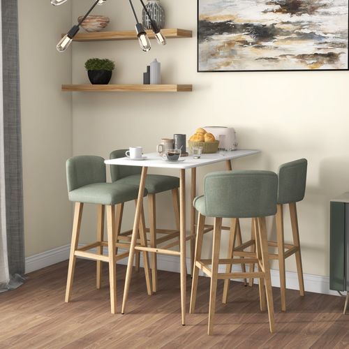 Table De Bar Rectangulaire Style Scandinave Acier Aspect Bois Mdf Blanc