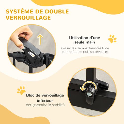 Barrière De Sécurité Animaux Réglable 2 Portes Verrouillables Acier Noir Pin