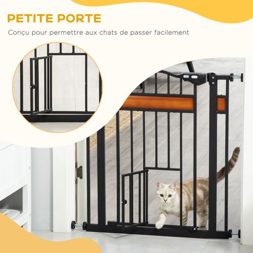 Barrière De Sécurité Animaux Réglable 2 Portes Verrouillables Acier Noir Pin