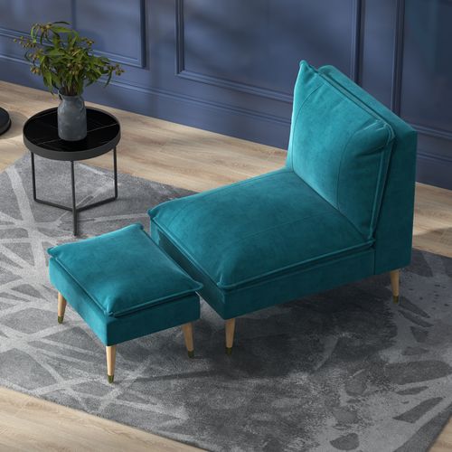 Fauteuil Avec Repose-pied Style Scandinave Velours Turquoise