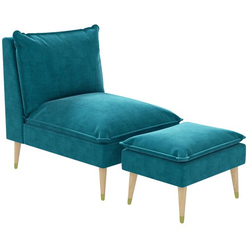 Fauteuil Avec Repose-pied Style Scandinave Velours Turquoise