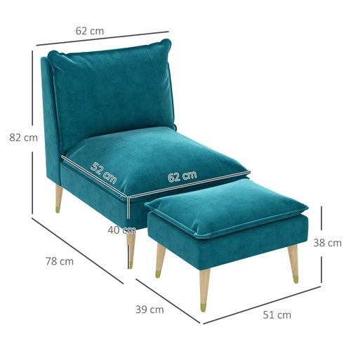 Fauteuil Avec Repose-pied Style Scandinave Velours Turquoise