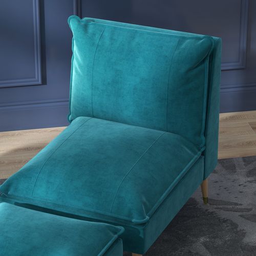 Fauteuil Avec Repose-pied Style Scandinave Velours Turquoise