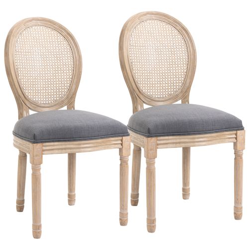 Lot De 2 Chaises Médaillon Louis Xvi Cannage Et Aspect Lin