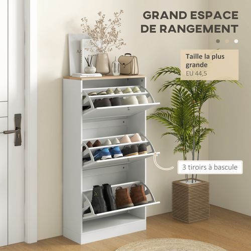 Meuble à Chaussures 3 Portes Battantes Style Classique Chic