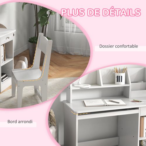 Bureau Enfant Multi-rangement - Ensemble Bureau, Chaise, Étagère