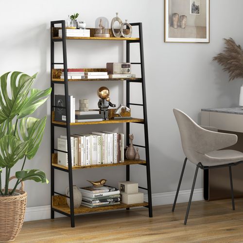 Étagère Bibliothèque Design 5 Niveaux Acier Aspect Bois