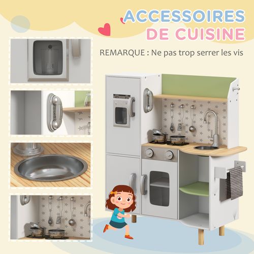 Cuisine Pour Enfant Jeu D'imitation Nombreux Accessoires Rangements Blanc Bois Vert