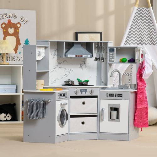 Cuisine Pour Enfant Jeu D'imitation Nombreux Accessoires Rangements Gris Blanc