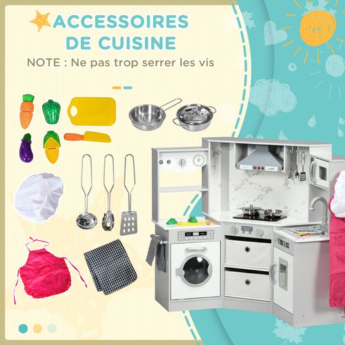 Cuisine Pour Enfant Jeu D'imitation Nombreux Accessoires Rangements Gris Blanc