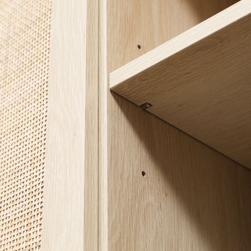 Buffet 3 Portes Style Bohème Aspect Bois Clair Cannage Rotin