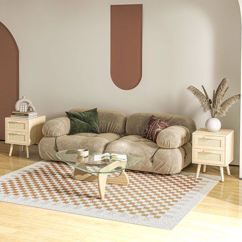 Lot De 2 Tables De Chevet 2 Tiroirs Cannage Rotin Bois Aspect Bois Clair