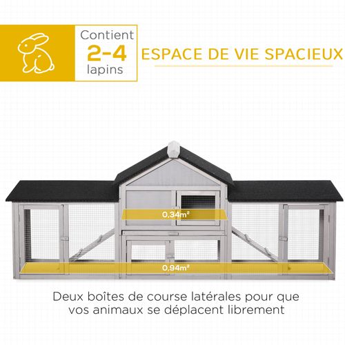 Clapier Cage à Lapins Rongeurs XXL 2 Niveaux Bois Pin Pré-huilé Gris
