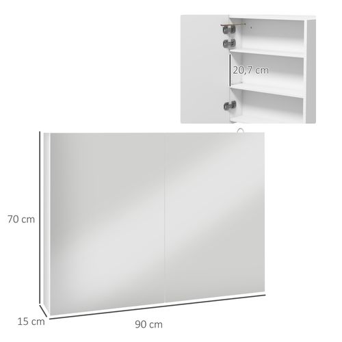 Armoire Miroir LED De Salle De Bain - 2 Portes, 2 Étagères - Blanc Laqué