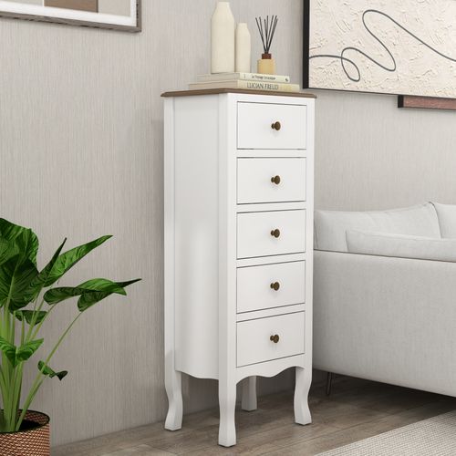 Chiffonnier 5 Tiroirs Design Néo-rétro Mdf Bois Blanc