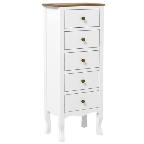Chiffonnier 5 Tiroirs Design Néo-rétro Mdf Bois Blanc