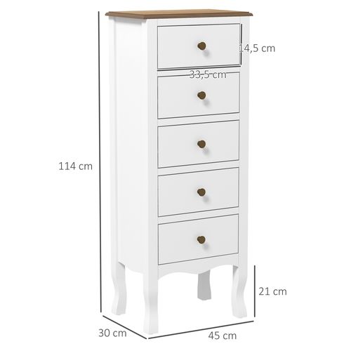 Chiffonnier 5 Tiroirs Design Néo-rétro Mdf Bois Blanc
