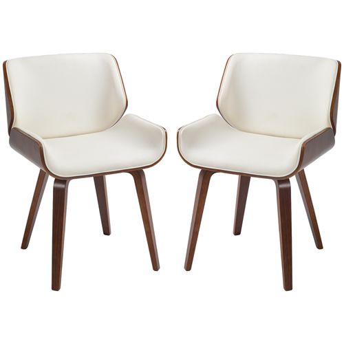 Lot De 2 Chaises Design Vintage Bois Aspect Noyer Pu Tissu