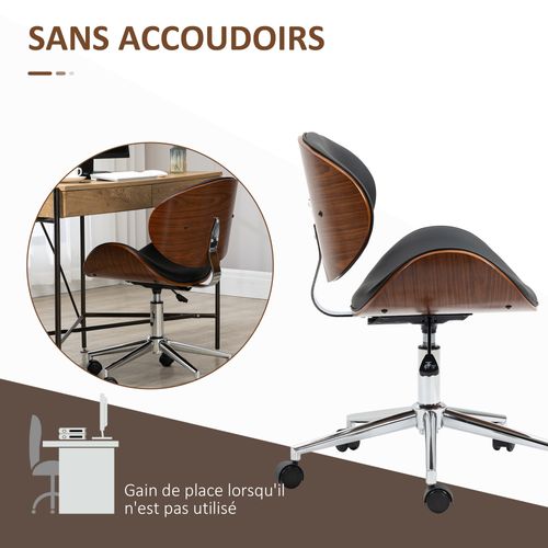 Chaise De Bureau Manager Design Vintage Bois Acier Pu Noir