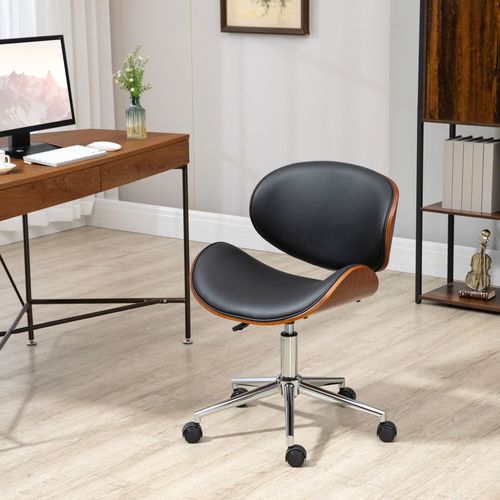 Chaise De Bureau Manager Design Vintage Bois Acier Pu Noir