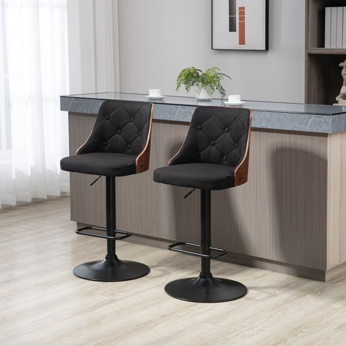 Lot De 2 Tabourets De Bar Design Vintage Chesterfield Bois Noir