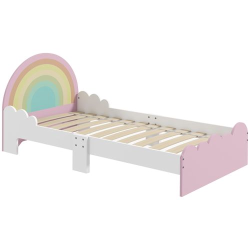 Lit Enfant Design Girly Motifs Arc En Ciel Nuages Avec Sommier à Lattes Rose Blanc