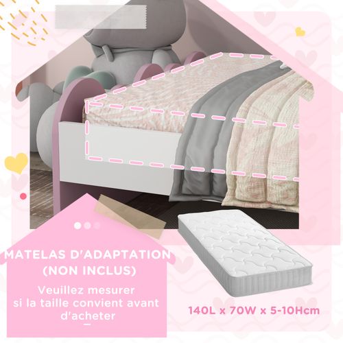 Lit Enfant Design Girly Motifs Arc En Ciel Nuages Avec Sommier à Lattes Rose Blanc