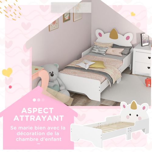 Lit Enfant Design Licorne - Sommier à Lattes Inclus - Rose