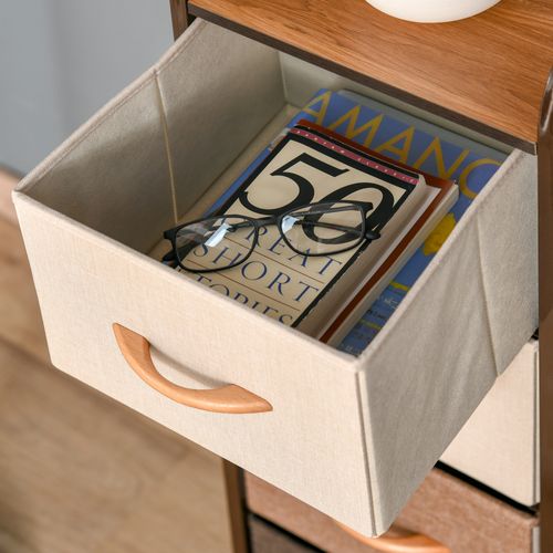 Chiffonnier 4 Tiroirs Acier Aspect Bois Non Tissé Marron Beige