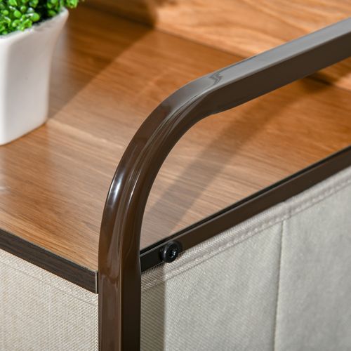 Chiffonnier 4 Tiroirs Acier Aspect Bois Non Tissé Marron Beige