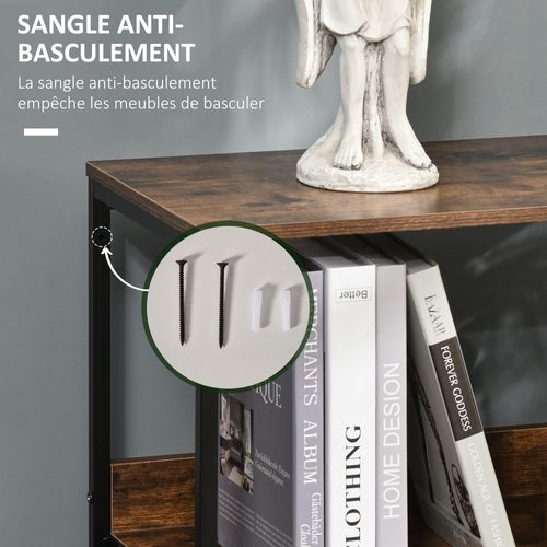 Commode 3 Tiroirs Étagère Plateau Acier Noir Mdf Effet Bois Vieilli Non Tissé Gris