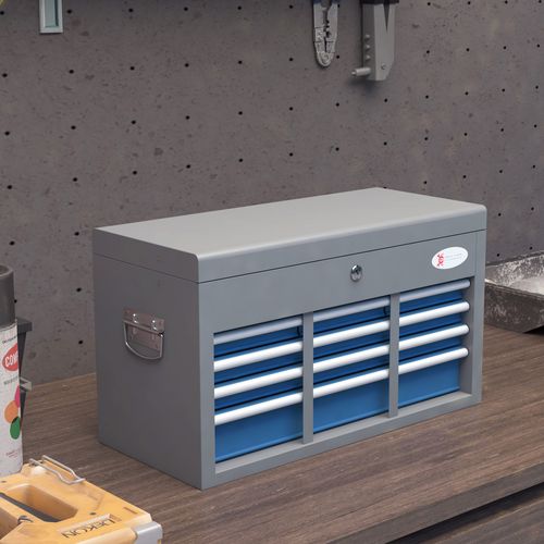Boite à Outils Métallique 6 Tiroirs + Plateau Verrouillables Tôle Acier Gris Bleu