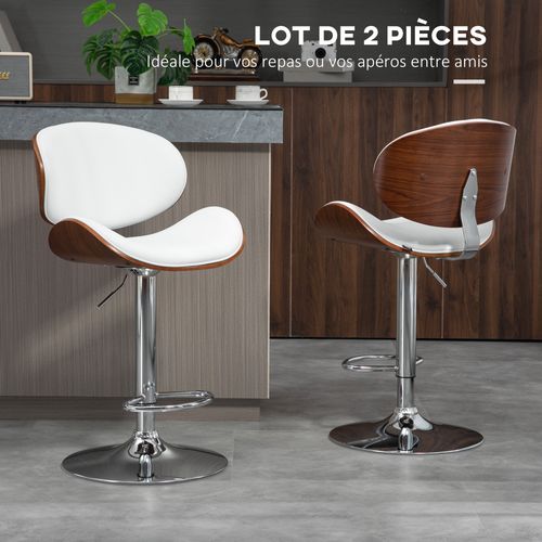Lot De 2 Tabourets De Bar Design Contemporain Bois Pu