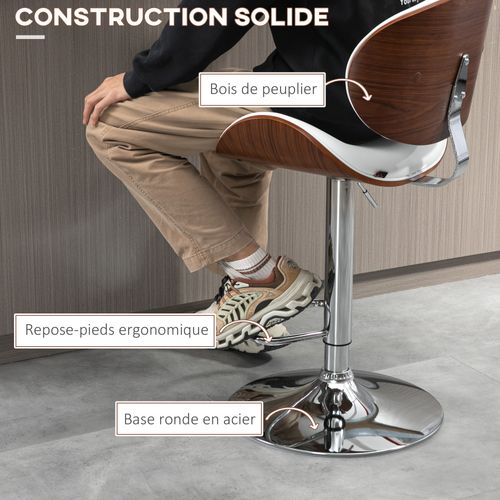 Lot De 2 Tabourets De Bar Design Contemporain Bois Pu